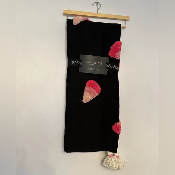 NWT Rachel Zoe Candy Corn Pink Black Throw Blanket Halloween Tassel Viral TikTok - Picture 2 of 7